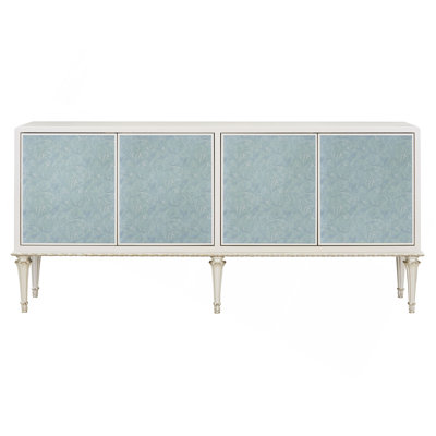 Armoire console Ansaldo blanc perle et argent scintillant