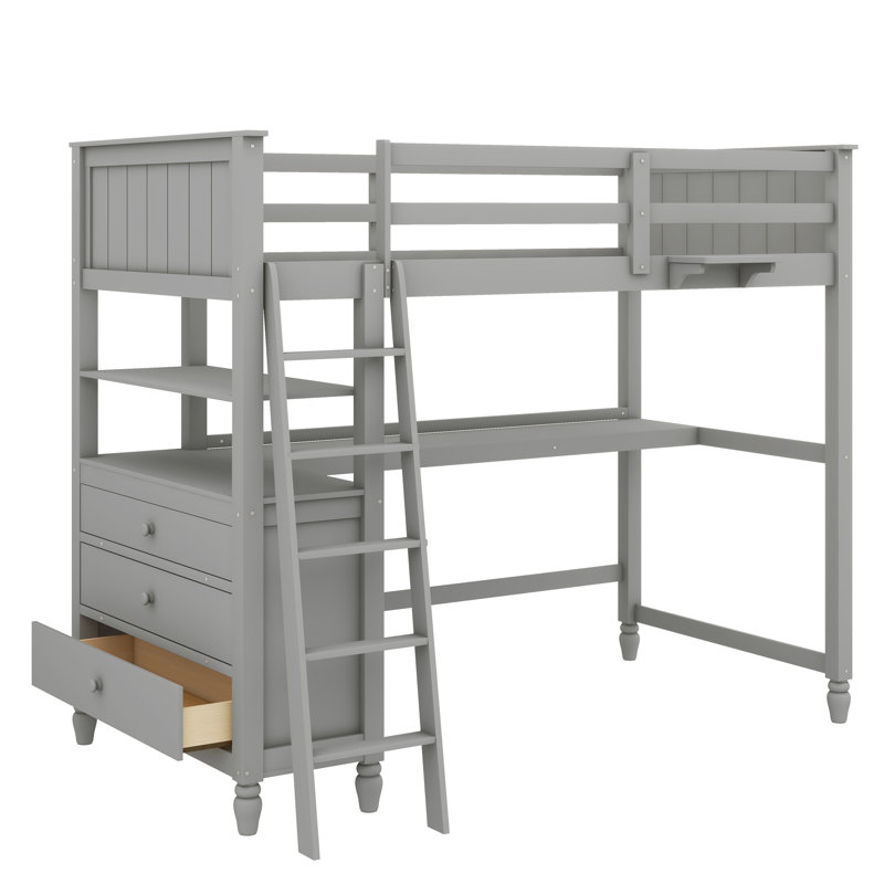 Lit mezzanine simple avec tiroirs Jawanda Kids, gris