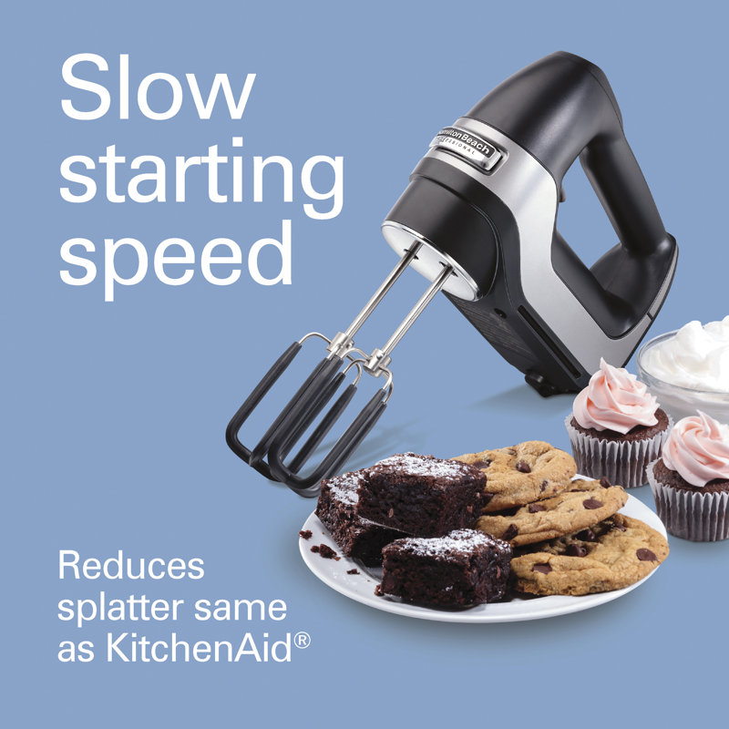Matte Black Cordless Hand Mixer with Variable Speed and Attachments