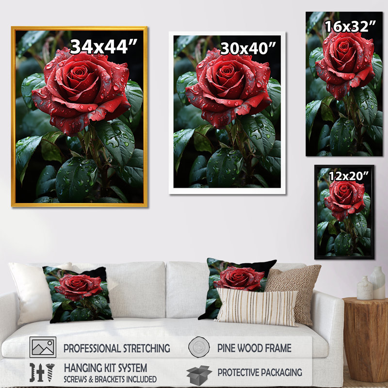 Rétro rose rouge II - roses, art mural, Toile tendue, 32" H x 16" W