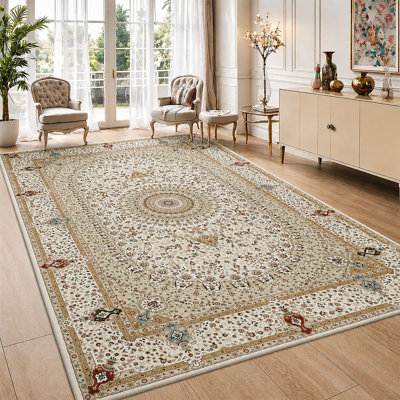 Traditional Sarouk Cashmere-Feel Area Rug & Runner, Non-Slip Washable Living Room Carpet