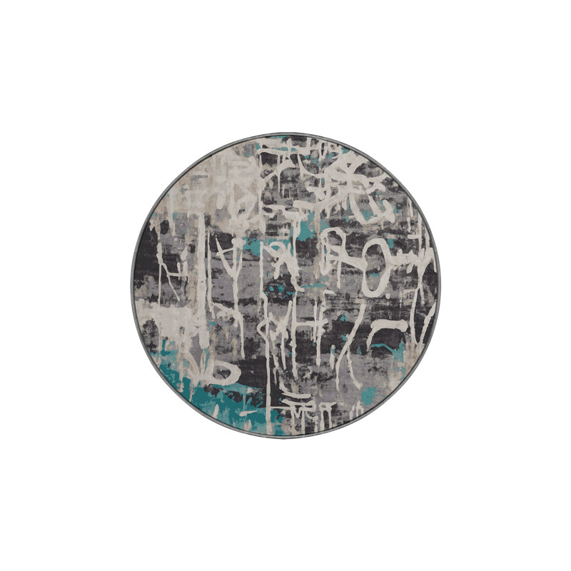 Machine Washable Gray Area Rug, Round 8'