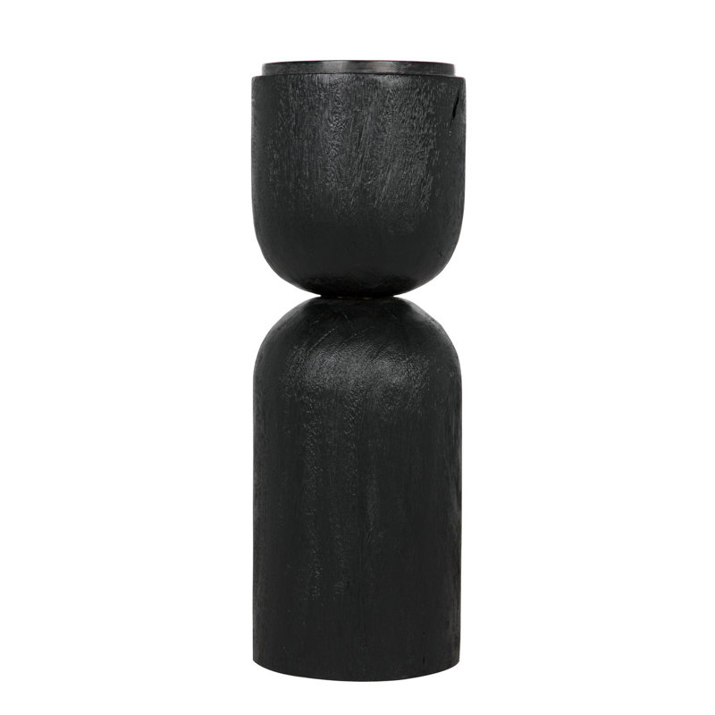 Burnt Black Round Wood and Stone Drum Table