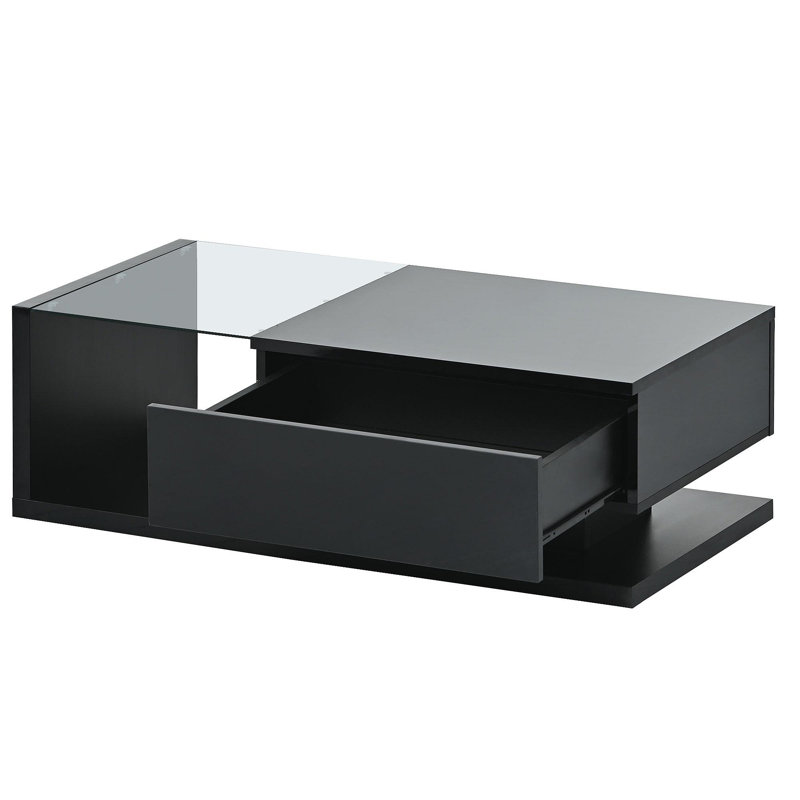Table basse moderne avec verre trempé, Noir
