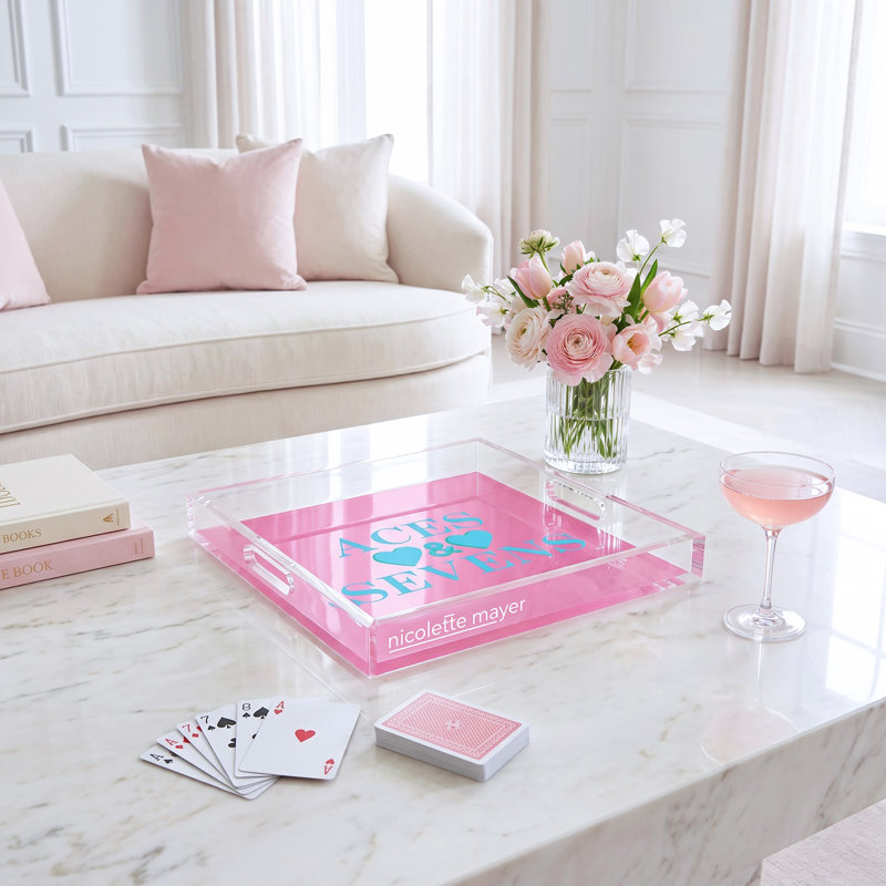 Plateau décoratif carré Aces and Sevenspink, 2" H x 15" W x 15" D, Pink/Blue