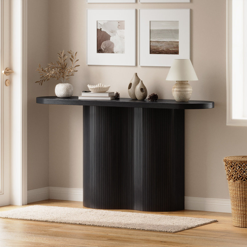Console de 57 po avec design tambour, canapé extra long pour le couloir, l'entrée et le salon, Noir