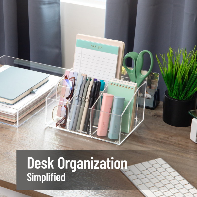 Mind Reader Desktop Organizer, 7-compartment, Office Essentials, Modern, Office, Acrylic, Clear