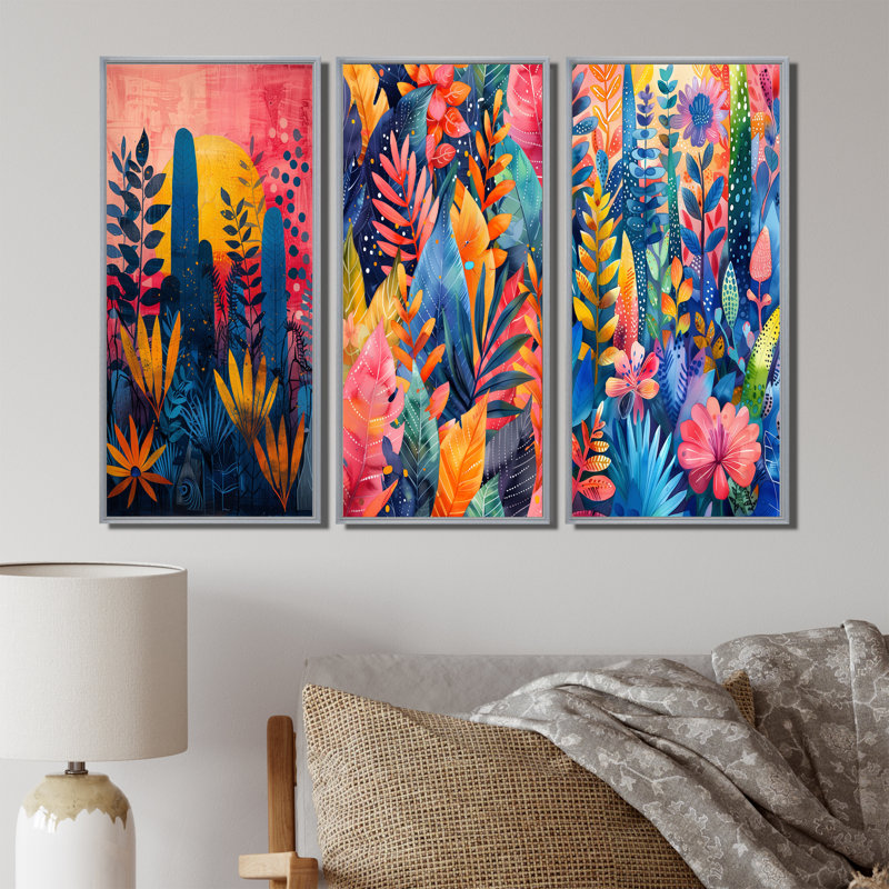 «Blue Paradise», Desert Paradise I - Collection d'art mural de palmiers et de palmiers, H 40 po x l 60 po, Argent argent