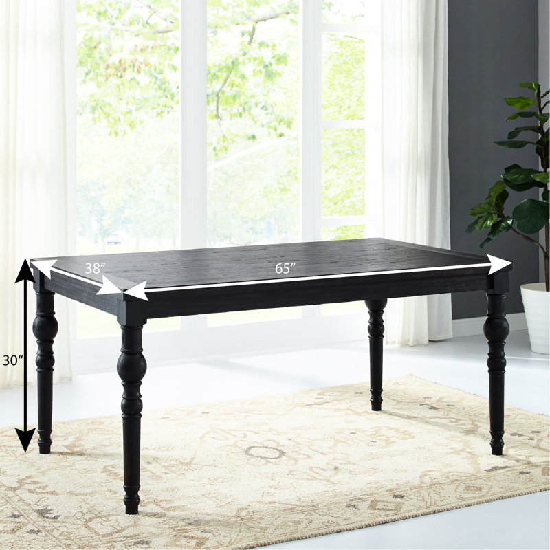 Table noire de style urbain pour la salle à manger - surface en grain de bois riche, pieds tournés en bois d'hévéa massif, l 65 po x P 38 po x H 30 po, assemblage requis sur le plateau de table pour une meilleure apparence
