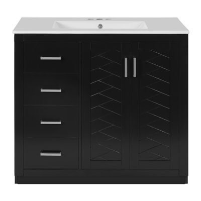 36'' Bathroom Vanity With Ceramic Sink Combo, Solid Wood Frame Bathroom Storage Cabinet, Freestanding Vanity Set With 3 Drawers& Soft Closing Doors