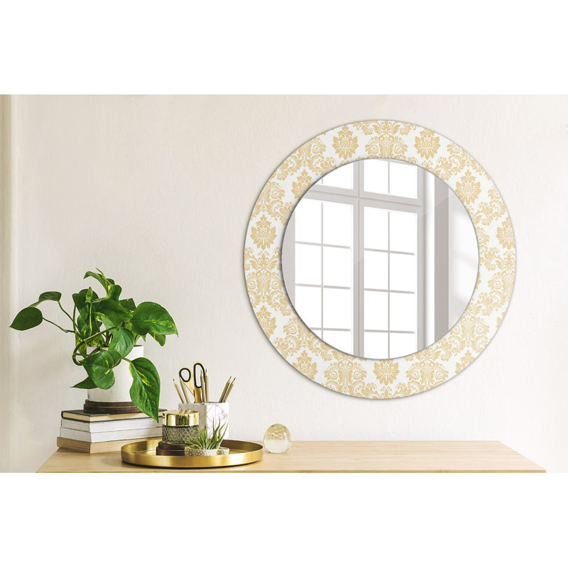 Huldar Glass Flat Wall Mirror, 50cm H x 50cm W, Beige Baroque Damask