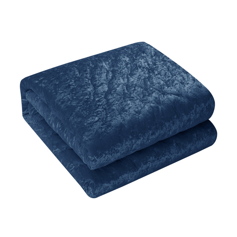 Ensemble d'édredon en velours 3 pièces , Édredon pour lit simple TG + 1 taie décorative, Bleu marine