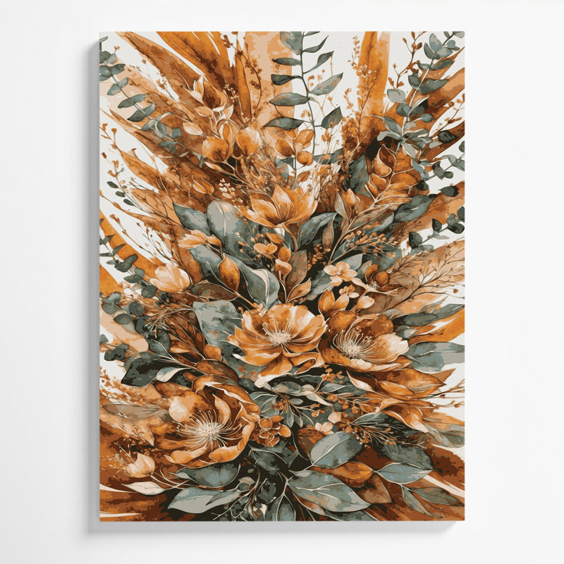 Aquarelle, art floral sur toile brun 53, H 12 po x l 18 po