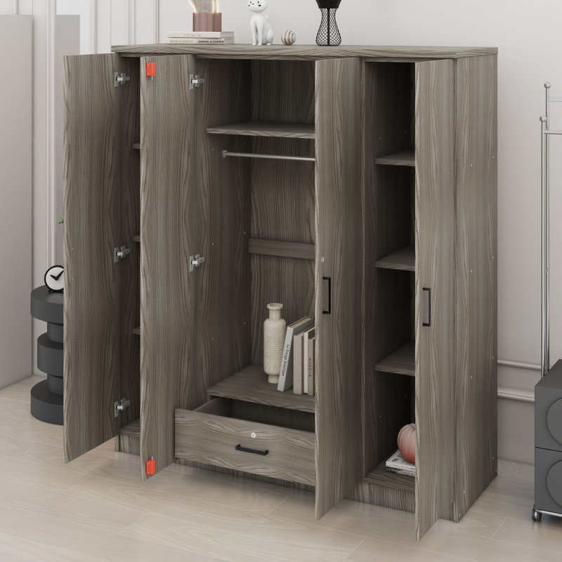 Armoire 4 portes avec tiroir coulissant, Gris