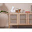 Console élégante en chêne avec portes à fermeture en douceur, 70,9 po x 31,5 po x 16,1 po | Structure robuste en aggloméré et panneau de fibres à densité moyenne enduit de mélamine | Conception murale avec plusieurs tablettes | Style scandinave géométrique pour maisons modernes