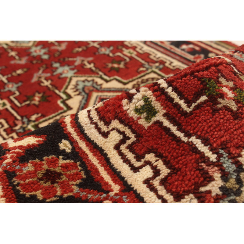 Tapis de couloir unique en laine noué à la main style Serapi des années 2010 de 2 pi 7 po x 10 pi 3 po rouge foncé Cajuste
