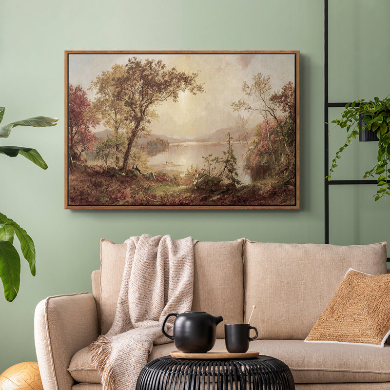 Paysage rétro -ccccxxix, Toile encadrée noyer flottant, H 17 po x l 25 po x P 2 po