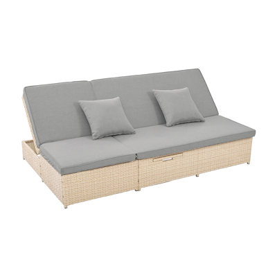 Topmax Outdoor Double Sunbed, Wicker Rattan Patio Reclining Chairs With Adjustable Backrest And Seat, Conversational Set For 2 Person