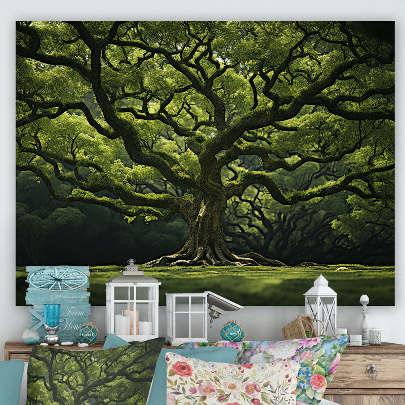 Chêne vert, puissance de la forêt - art mural grand chêne, Toile tendue, 12" H x 20" W