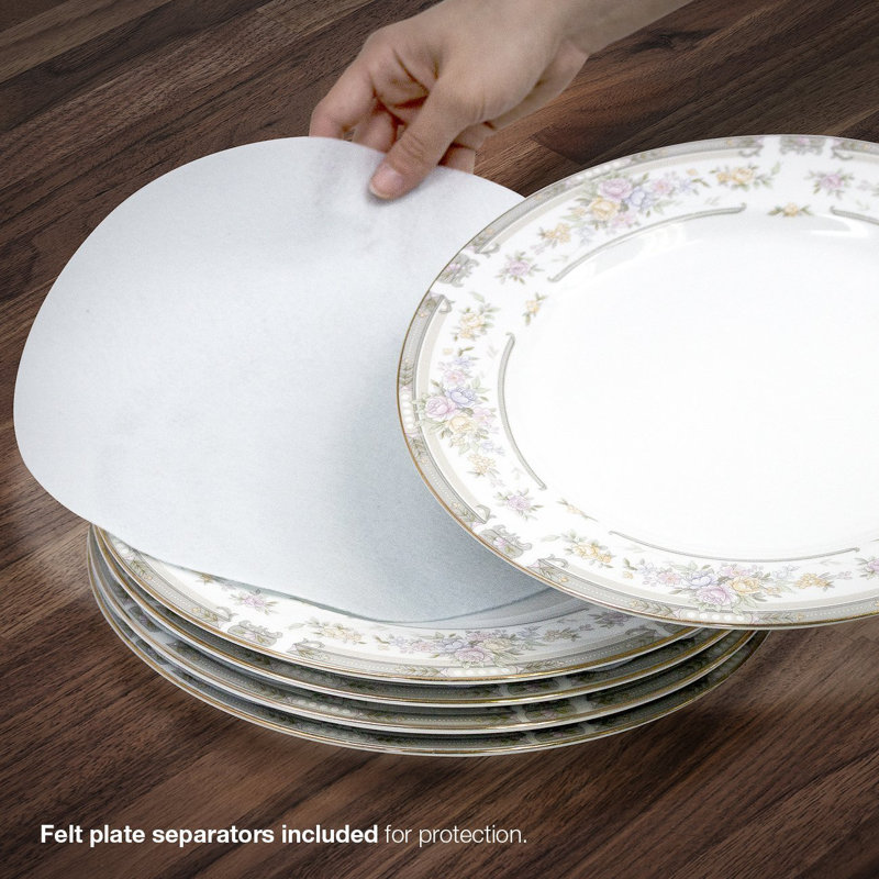 Gray Quilted Dinnerware Storage Set for Plates and Cups