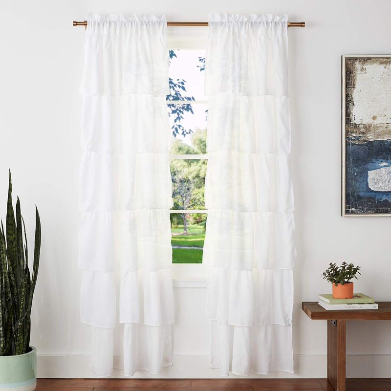 Mader Pleated Layer Curtains for Living Room and Bedroom White 84" x 40" Rod Pocket