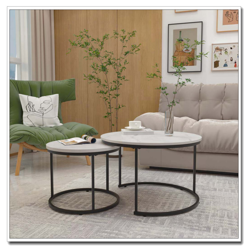 Ensemble de tables basses Nesting, White, Faux Marble
