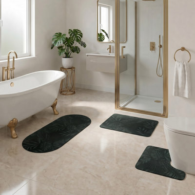Ensemble de tapis de bain décoratif 3 pièces - Comprend standard, tapis de couloir et contour