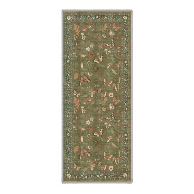 Woodhaven Rustic Machine Washable Green / Beige Indoor Area Rug with Non-Slip Backing