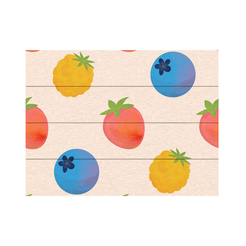 Rachel Hallquist Strawberry Raspberry Blueberry Wood Slat Art, H 12 po x l 16 po