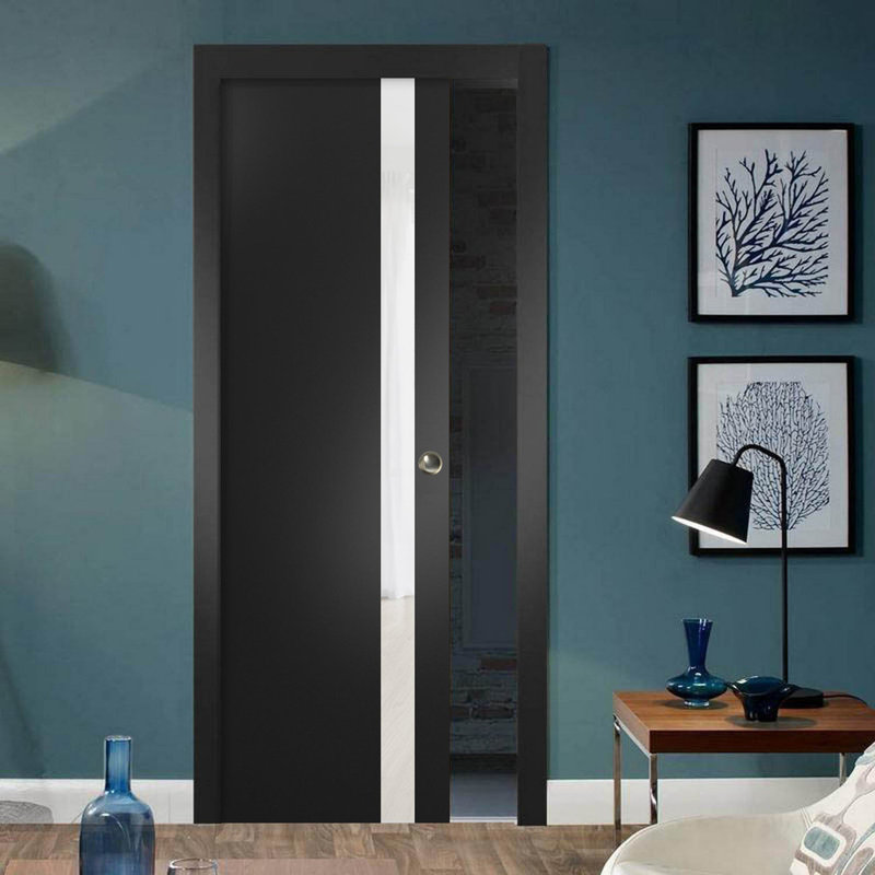 Porte de placard en verre givré Planum, 36 po x 84 po, Noir mat / blanc