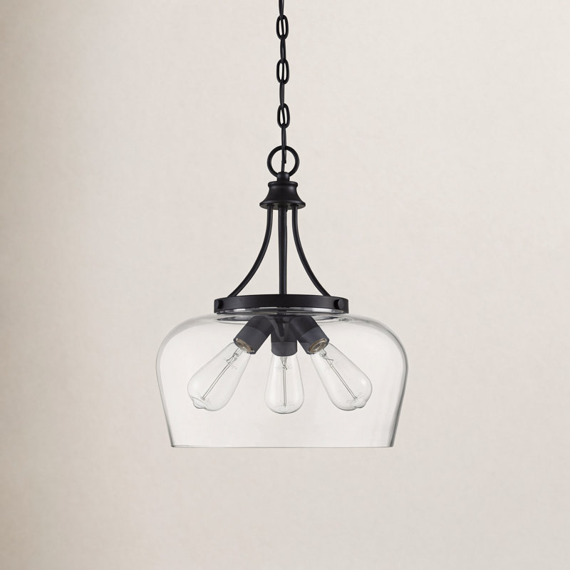 Breena 3-Light Dimmable Dome Pendant, Matte Black, Clear