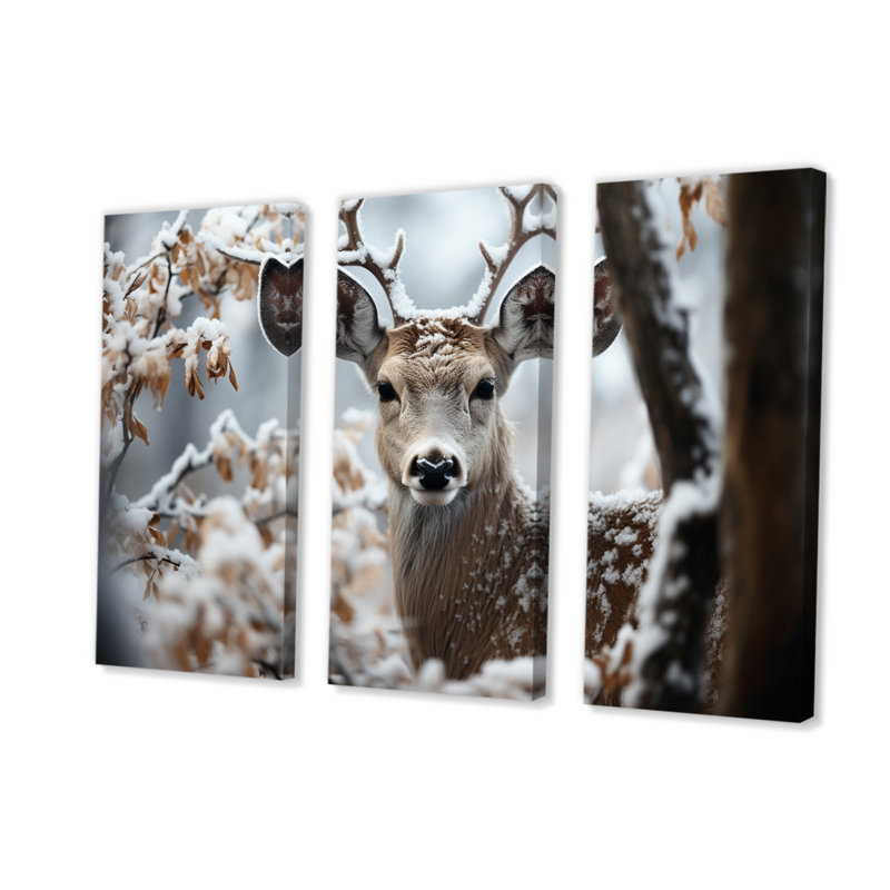 «Winter Deer», impression monochrome sur toile 3 pièces, H 32 po x l 48 po x P 1 po
