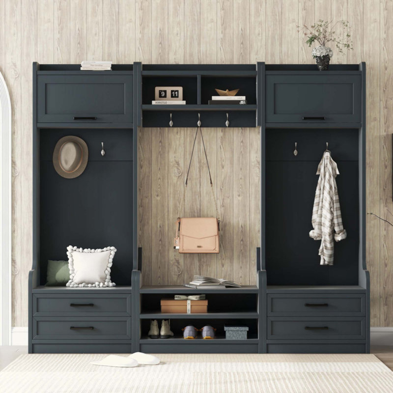 Portemanteau détachable 4-en-1 avec 7 crochets à manteaux, portemanteau modulaire avec tiroirs de rangement et armoire pour l'organisation multi-espaces de couloir