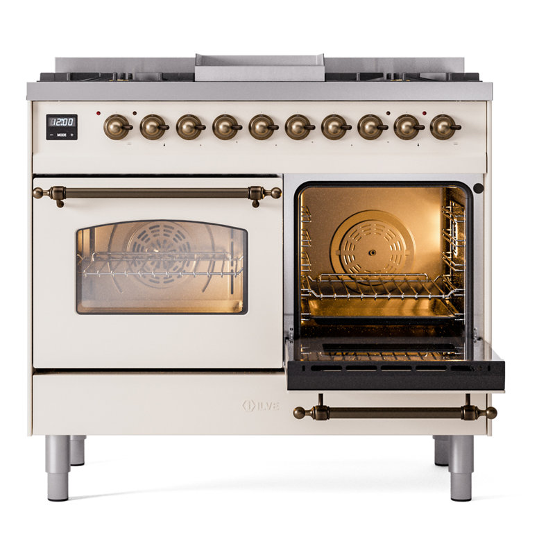 ILVE Nostalgie II 40 in Dual Fuel Range, Antique White/Bronze, Natural Gas