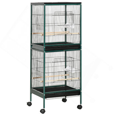 Pawhut 55-Inch Large Flight Bird Cage, Bird Aviary Indoor With Multi-Door Design, Parrot Cage With Stand & Tray For Budgies, Canaries, Finches, Green