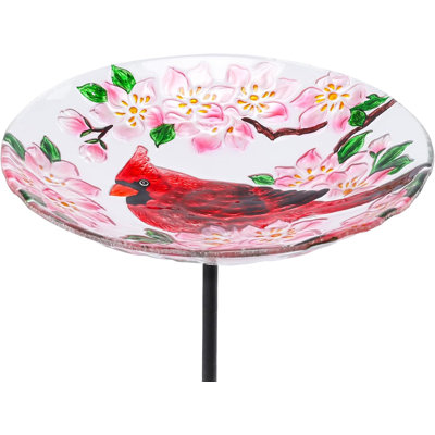Outdoor Bird Bath Bowl Cardinal And Flower Birdbaths Yard Stake Bird Feeders
