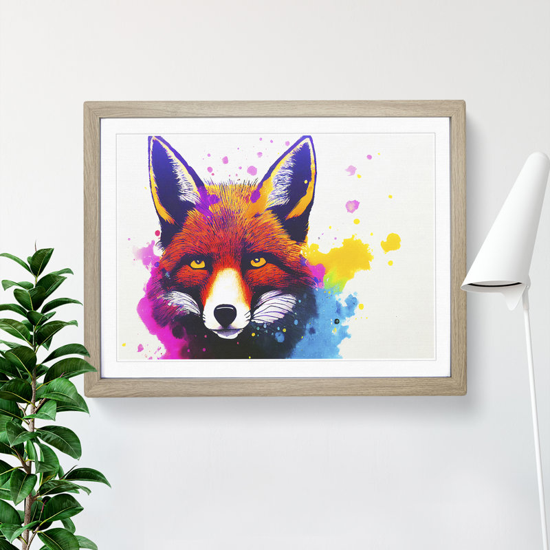 Fox Splash - Single Picture Frame Print, 34cm H x 46cm W x 2cm D, Oak