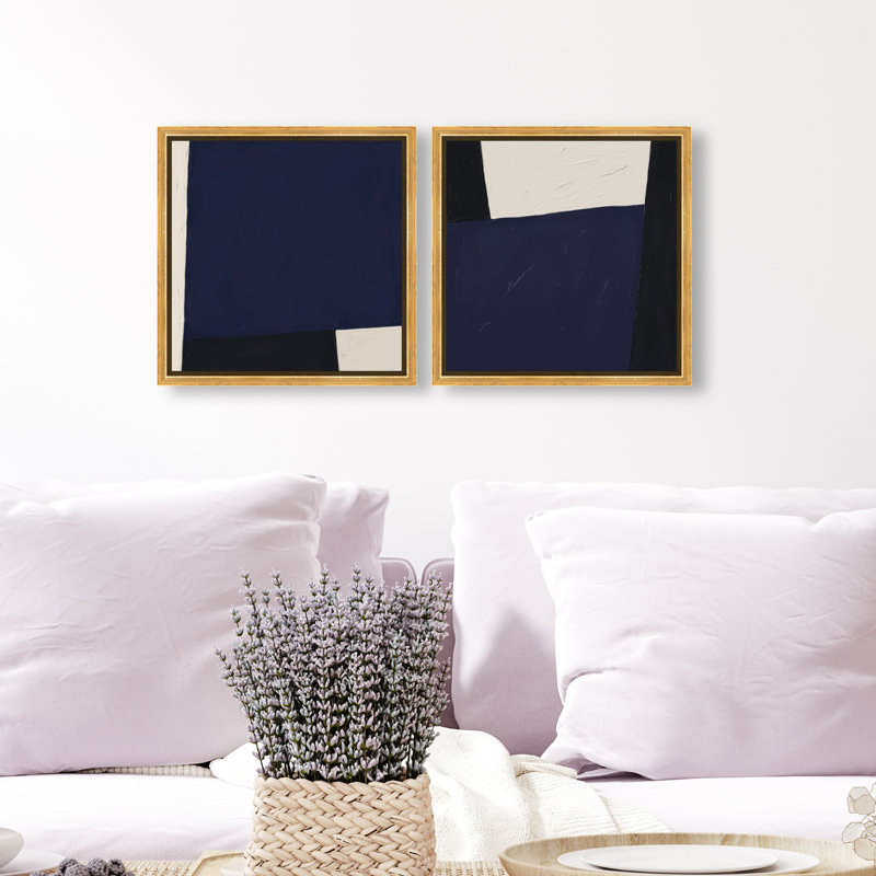 In Blue Set Canvas Abstract Print by Oliver Gal, Black Frame, 12 x 12, 13"H x 13"W, Gold Floater Frame