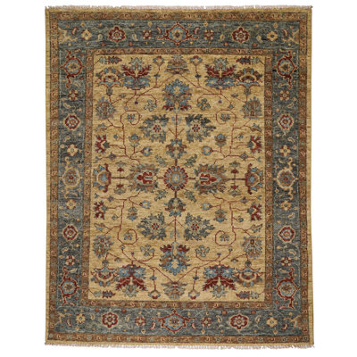Charleigh-Keshan Hand Knotted Wool Oriental Area Rug in Gold