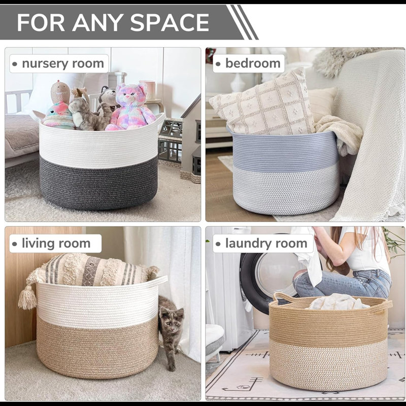 Extra Large Woven Baskets For Storage, 21.7'' X 13.8'' Wicker Basket With Handle For Blankets, Big Laundry Baskets For Clothes, Pillows, Towel, Shoe Basket For Entryway, 90L Jute