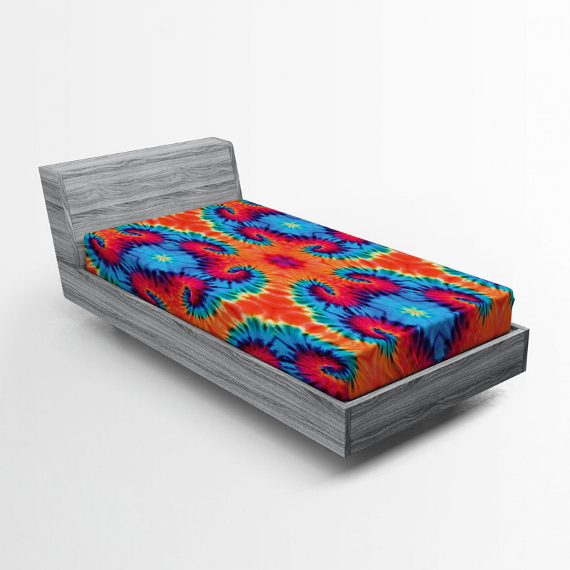 Microfiber Abstract Fitted Sheet, Twin Fitted Sheet, Orange/Blue Abstract 1