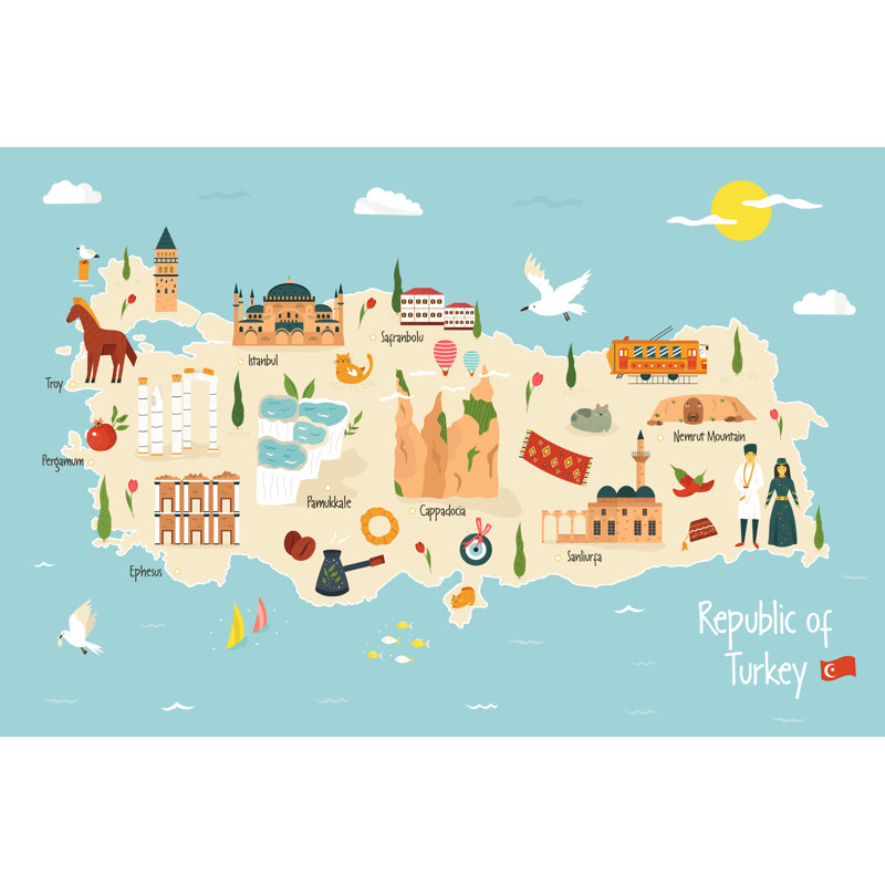 Turkey Map - Wrapped Canvas Print, 30cm H x 46cm W x 3.8cm D