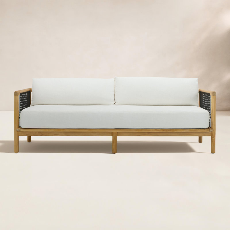 Reel Collection 82'' Wide Reversible Teak Patio Sofa with Sunbrella® Cushions, Sunbrella Nurture White