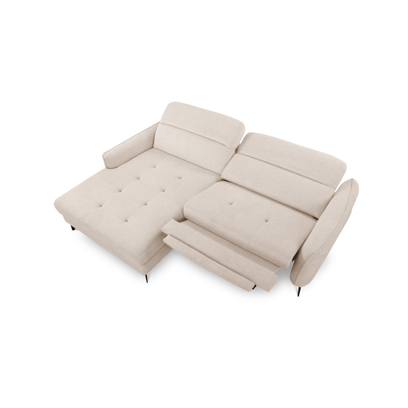 Morpeth Power Reclining Upholstered Corner Sofa in Chenille Fabric with Adjustable Headrests, Beige, Left Hand Facing
