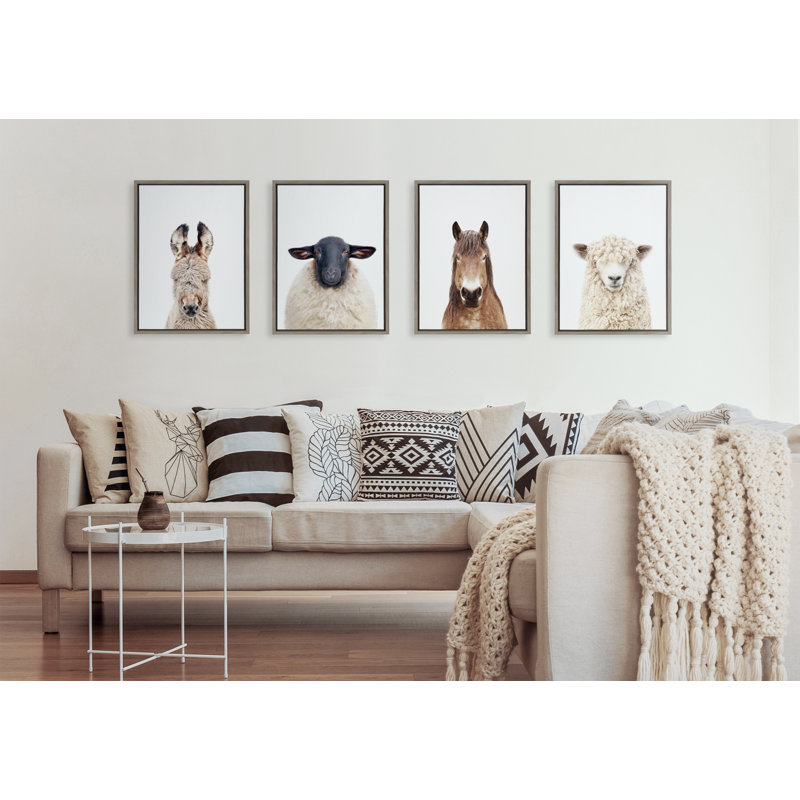 "Animal Studio Burro Portrait" par Amy Peterson, reproduction d'art sur toile encadrée, Cadre gris