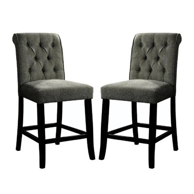 De 2 chaises de salle à manger rembourrées en tissu noir et gris antique, dossier capitonné, siège rembourré, bois massif, 2 chaises de mobilier de chambre, gris, coussin, objet