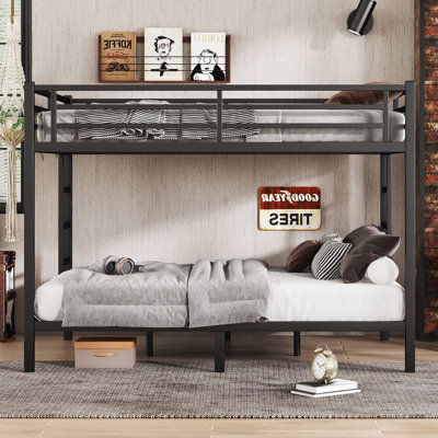Metal Bunk Bed Frame for Adults and Teens, Space-Saving Heavy Duty Design, No Box Spring Needed, Noise-Reducing, Black Finish