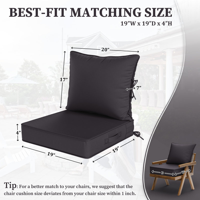 Outdoor Deep Seating Cushion Set Indoor And Outdoor Seat / Back Cushion, Gray, 19" W x 19" D