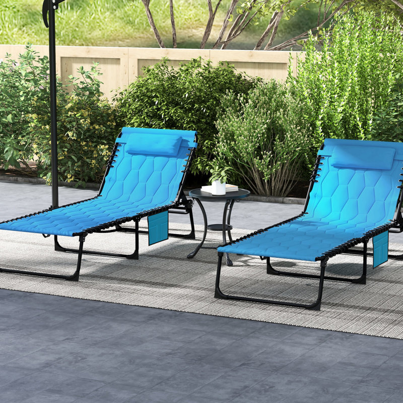 Chaise de patio pliante avec 5 positions, siège rembourré, poches latérales et chaises de patio, de plage, de jardin, d'extérieur Blue Degree, pour