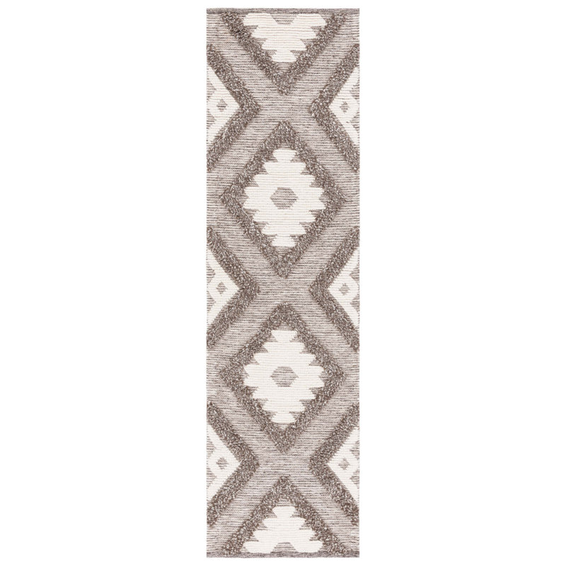 Sujata Hand Woven Wool Pile Geometric Rug, Runner 2'3" x 8'